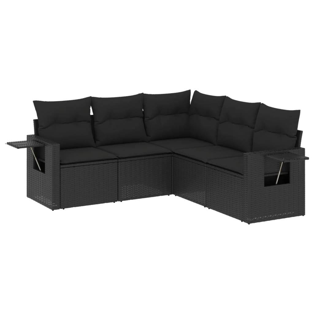 Sofasæt til haven 5 dele med hynder polyrattan sort