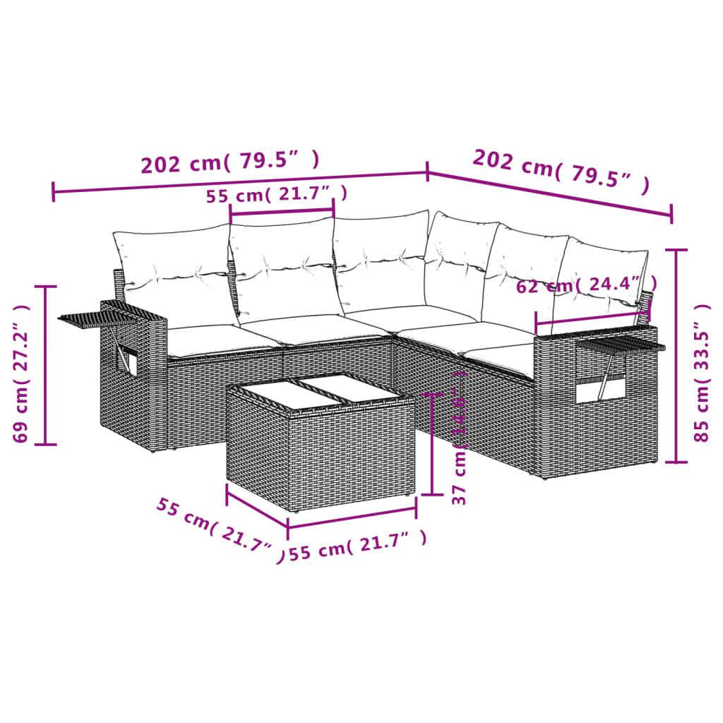 Sofasæt til haven 6 dele med hynder polyrattan beige