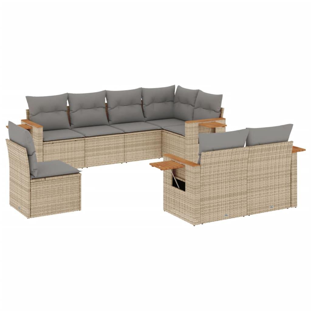 Sofasæt til haven 8 dele med hynder polyrattan beige