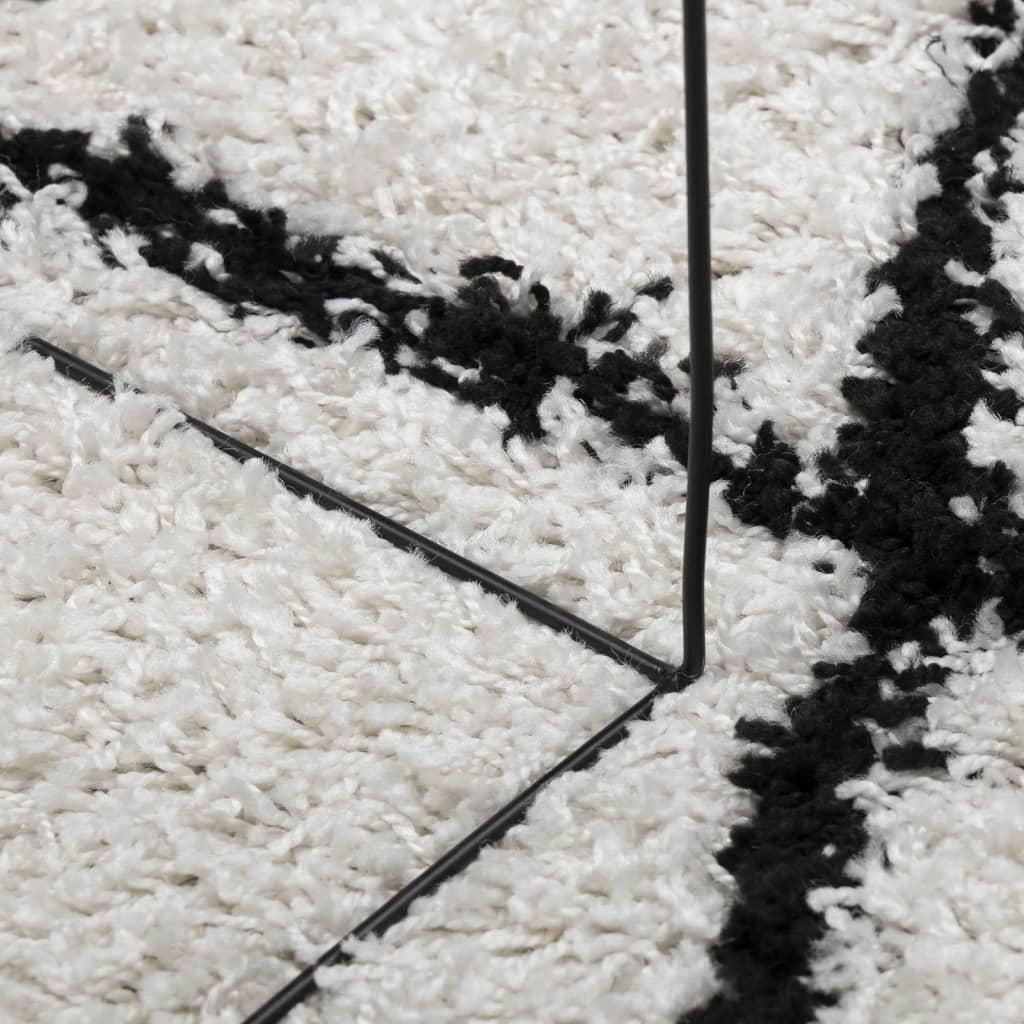 Shaggy gulvtæppe PAMPLONA 160x160 cm høj luv creme og sort