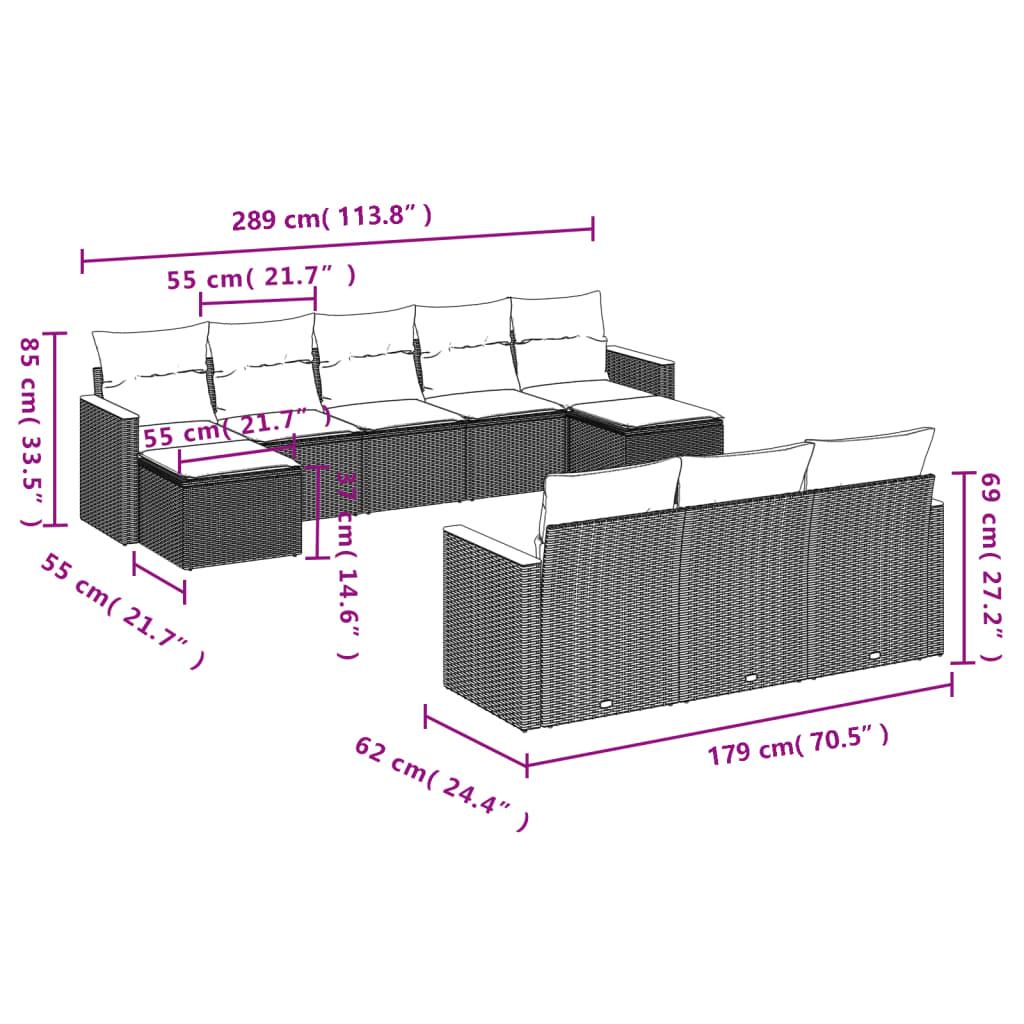 Sofasæt til haven 10 dele med hynder polyrattan beige