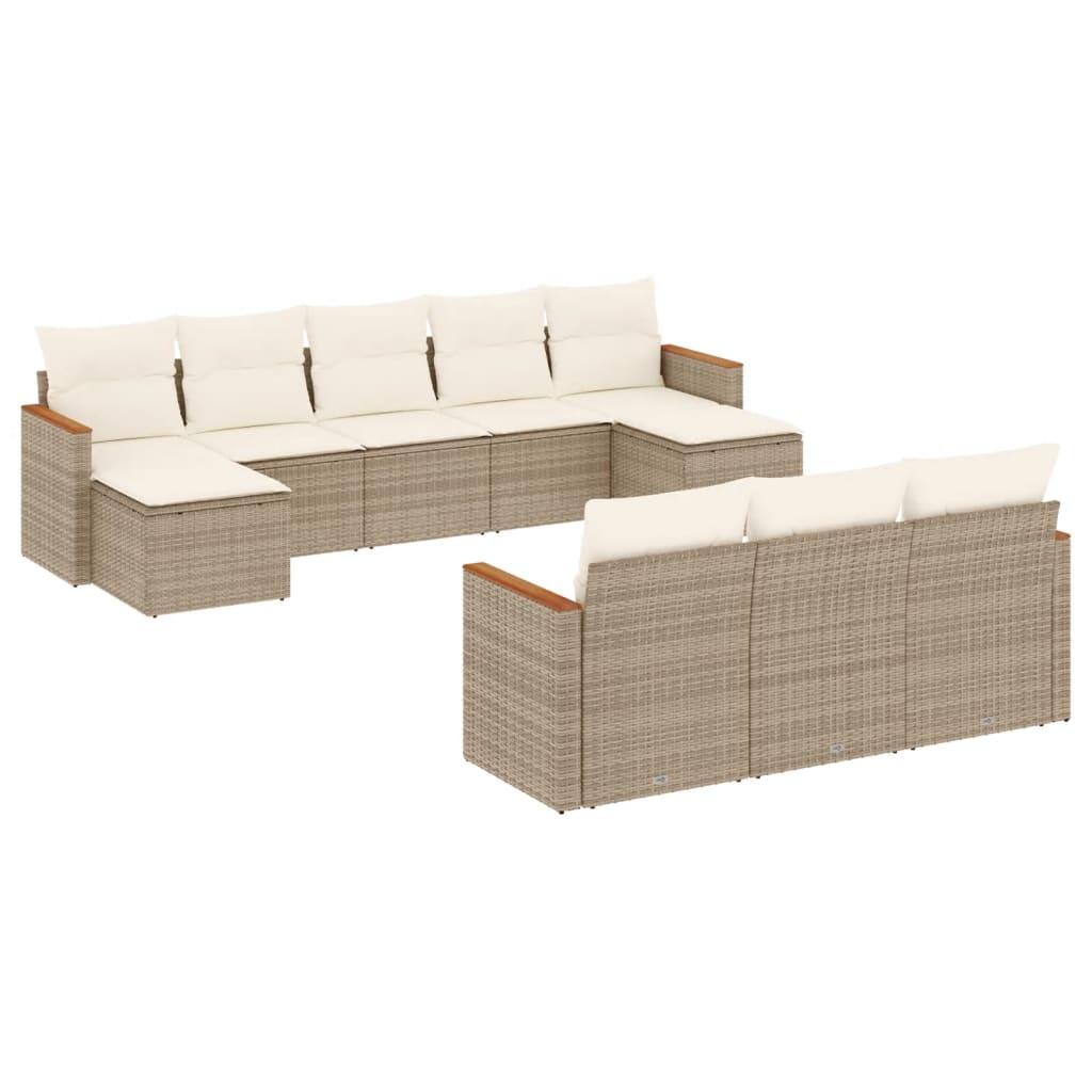Sofasæt til haven 10 dele med hynder polyrattan beige