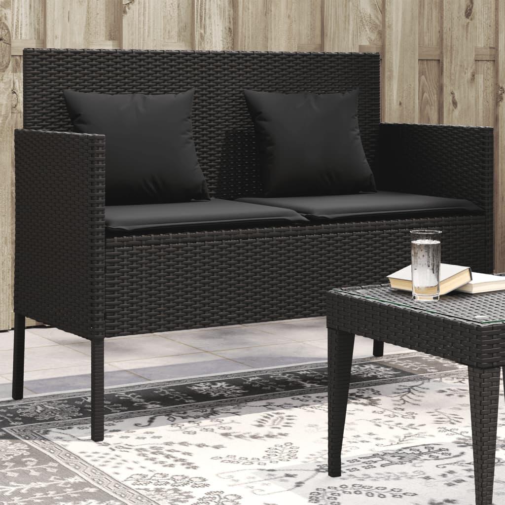 Havebænk med hynder polyrattan sort