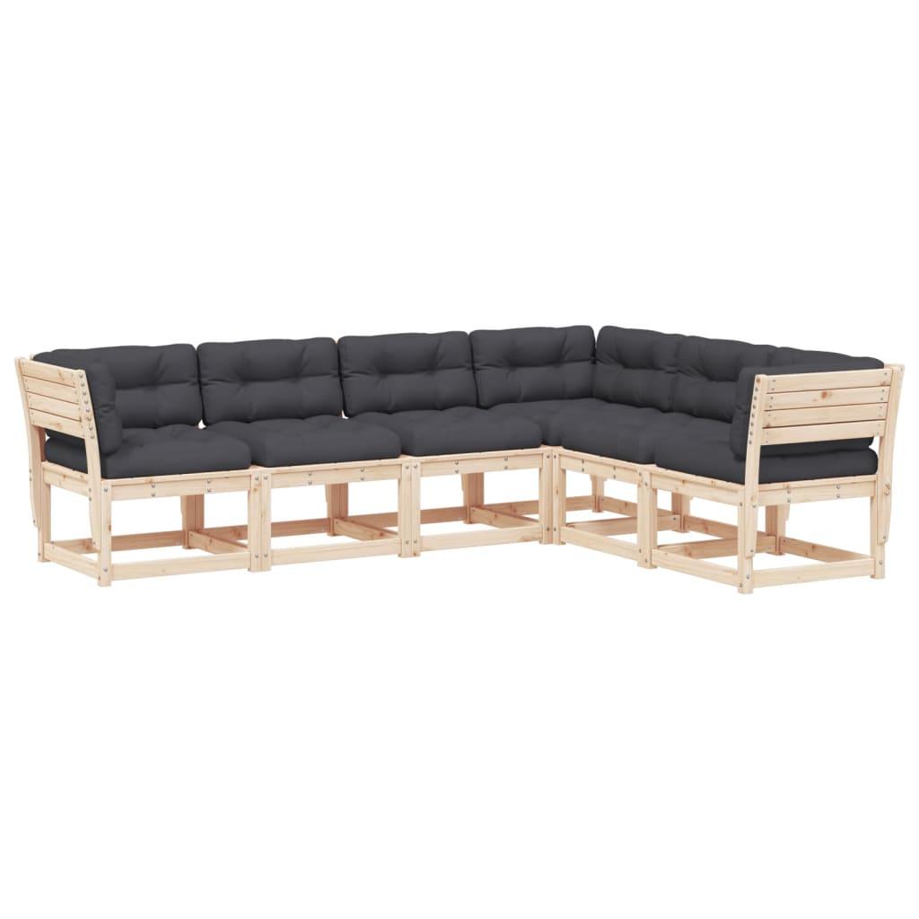 Sofasæt til haven 6 dele med hynder massivt fyrretræ