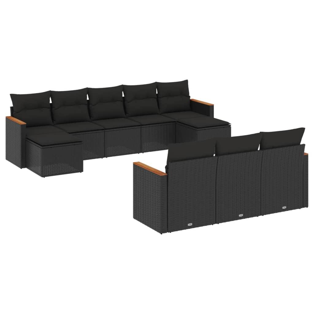 Sofasæt til haven 10 dele med hynder polyrattan sort