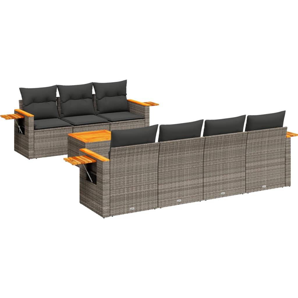 Sofasæt til haven 8 dele med hynder polyrattan grå
