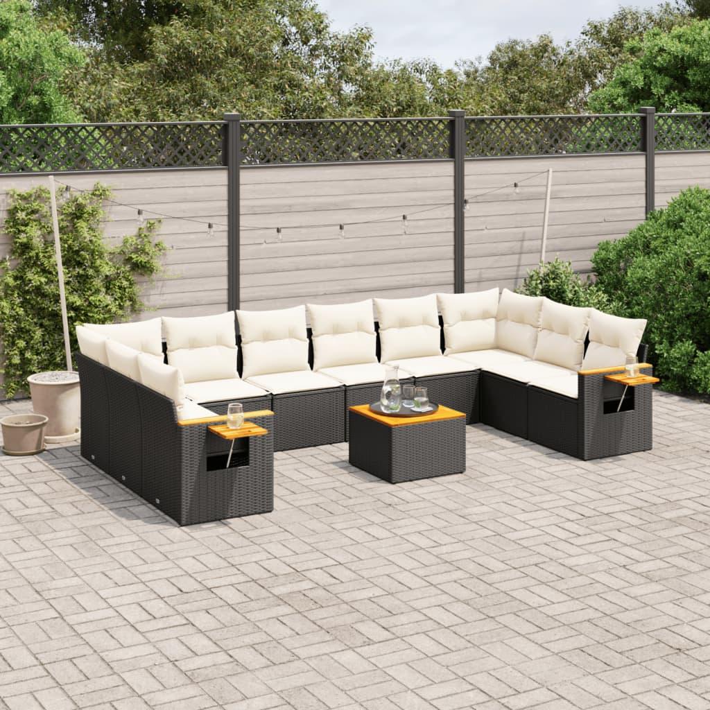 Sofasæt til haven 11 dele med hynder polyrattan sort