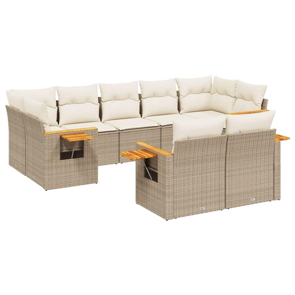 Sofasæt til haven 9 dele med hynder polyrattan beige