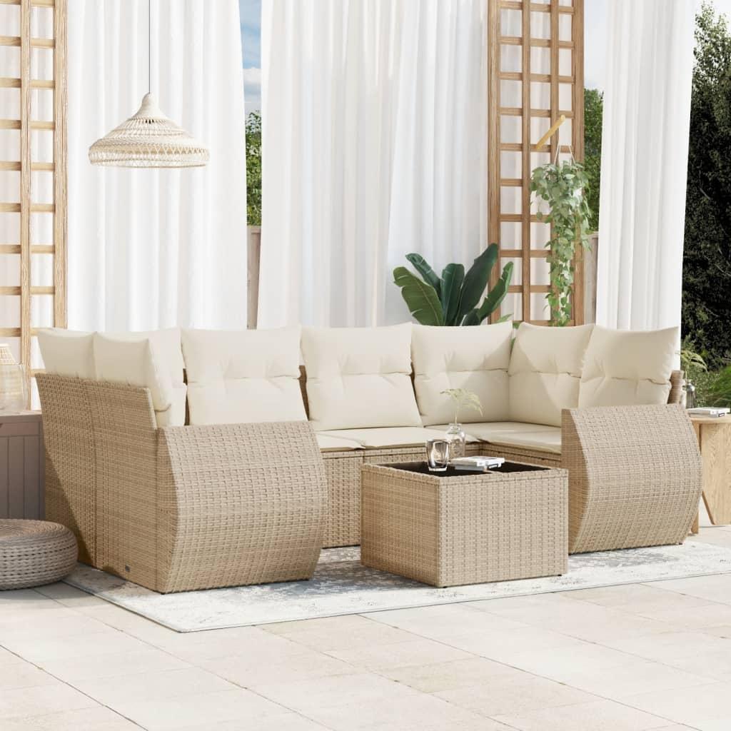 Sofasæt til haven 7 dele med hynder polyrattan beige