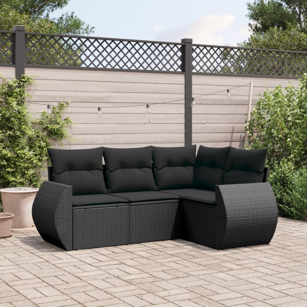 Sofasæt til haven 4 dele med hynder polyrattan sort