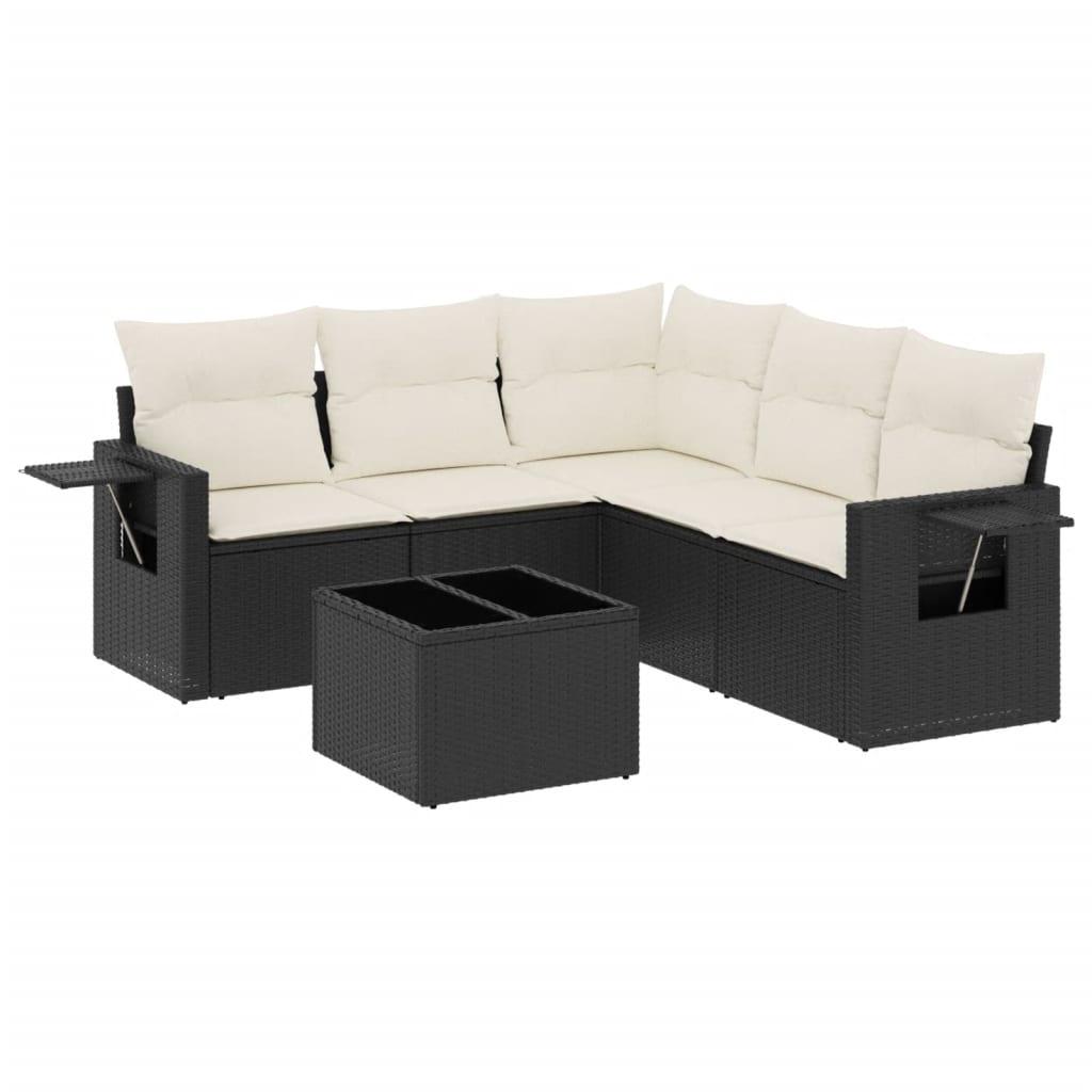 Sofasæt til haven 6 dele med hynder polyrattan sort