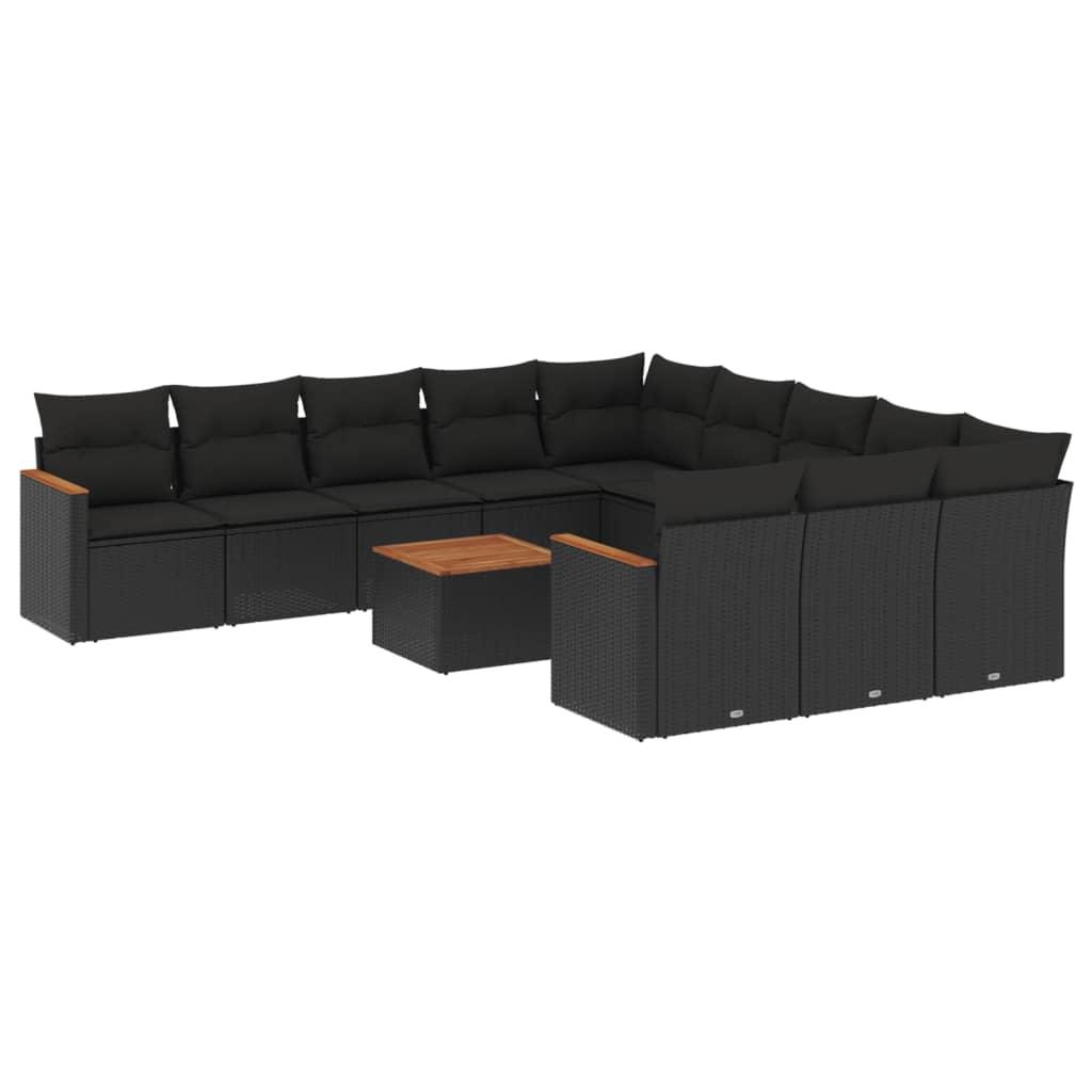 Sofasæt til haven 12 dele med hynder polyrattan sort