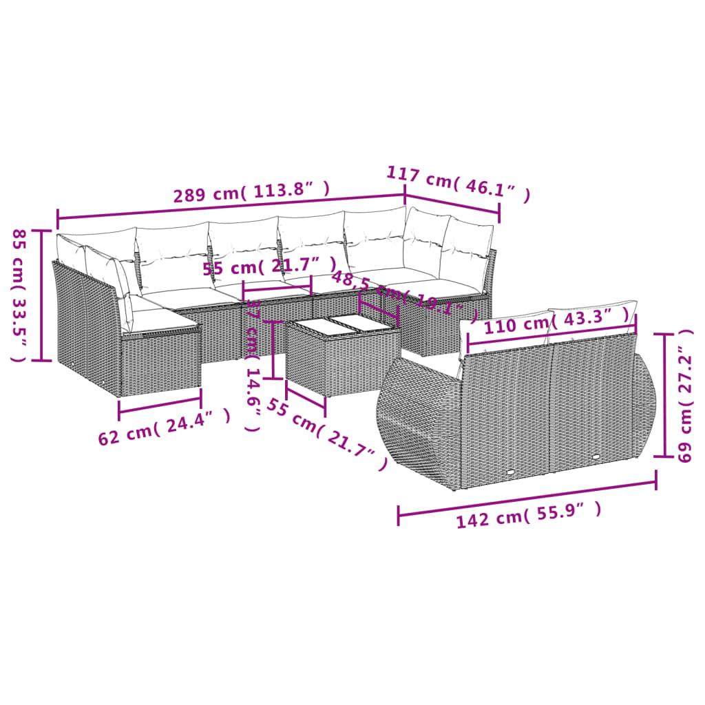 Sofasæt til haven 10 dele med hynder polyrattan beige