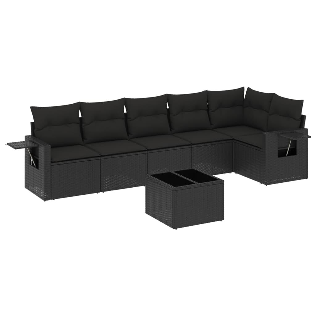 Sofasæt til haven 7 dele med hynder polyrattan sort