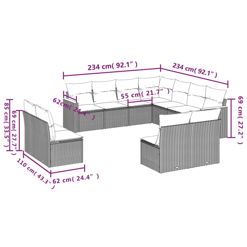 Sofasæt til haven 11 dele med hynder polyrattan beige
