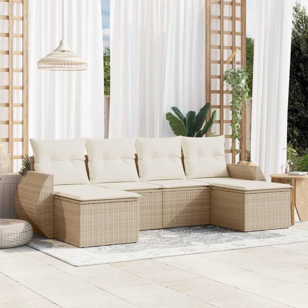 Sofasæt til haven 6 dele med hynder polyrattan beige