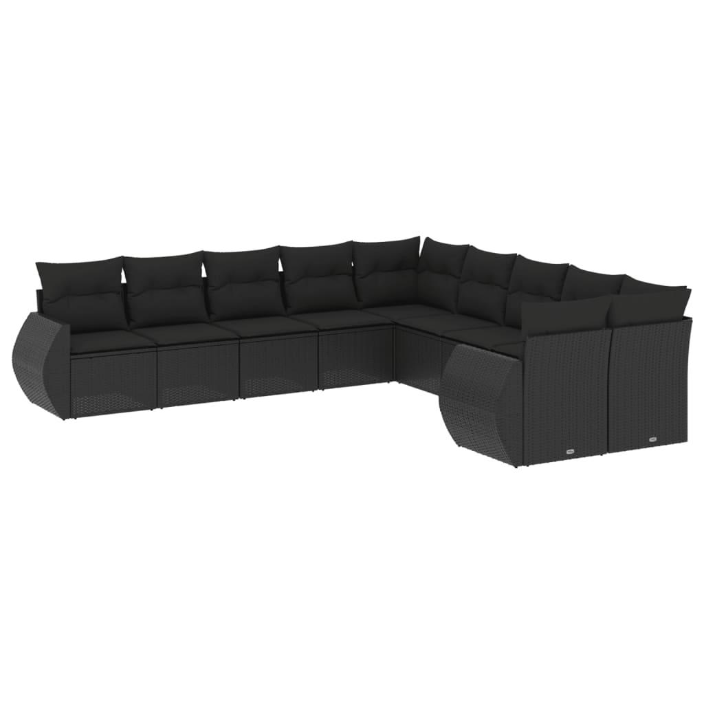 Sofasæt til haven 10 dele med hynder polyrattan sort