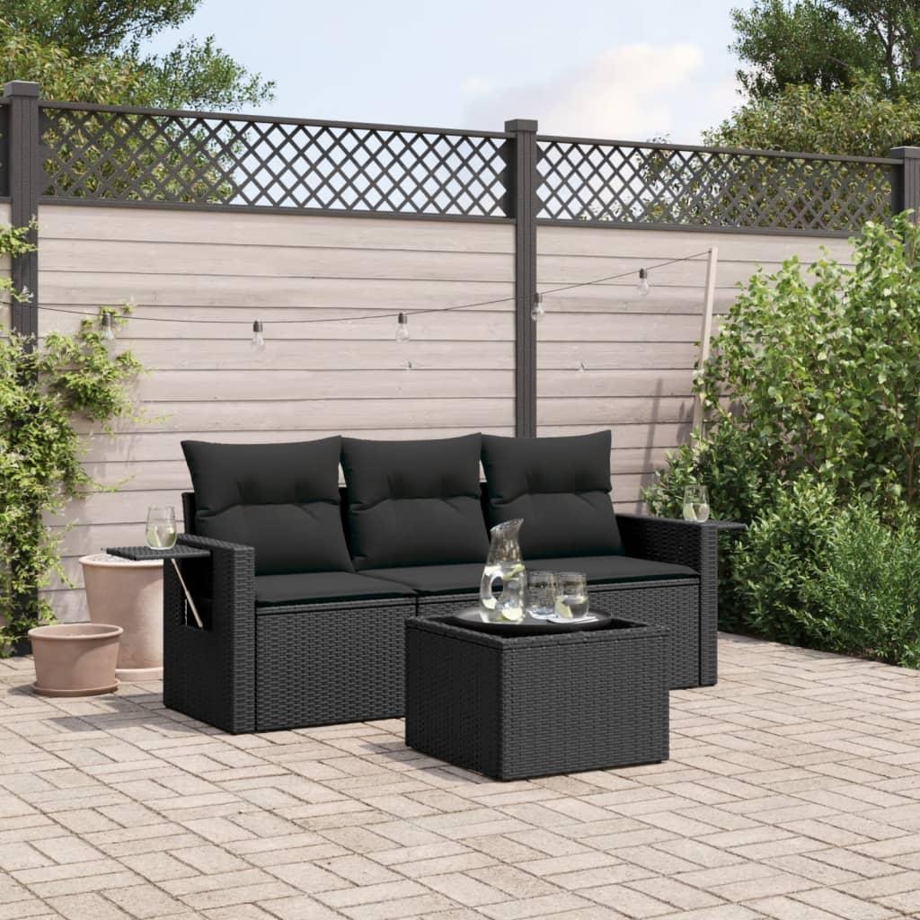 Sofasæt til haven 4 dele med hynder polyrattan sort