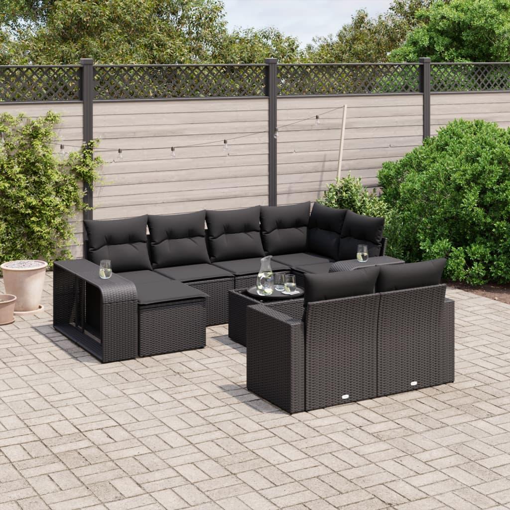 Sofasæt til haven 11 dele med hynder polyrattan sort