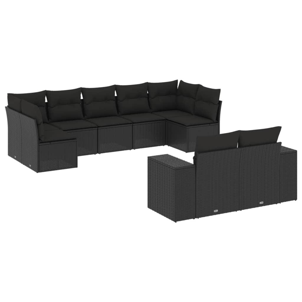 Sofasæt til haven 9 dele med hynder polyrattan sort