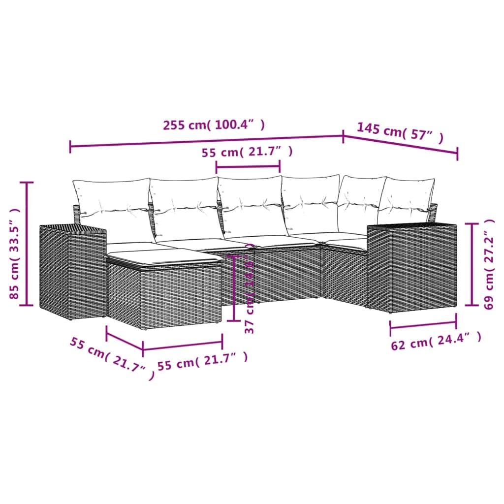 Sofasæt til haven 6 dele med hynder polyrattan sort