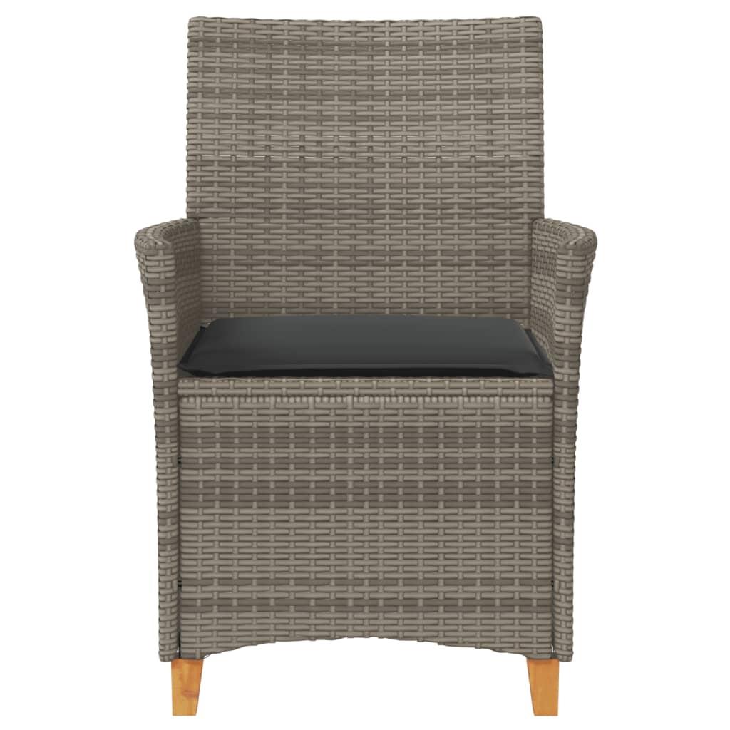 Havestole 2 stk. med hynder polyrattan og massivt træ grå