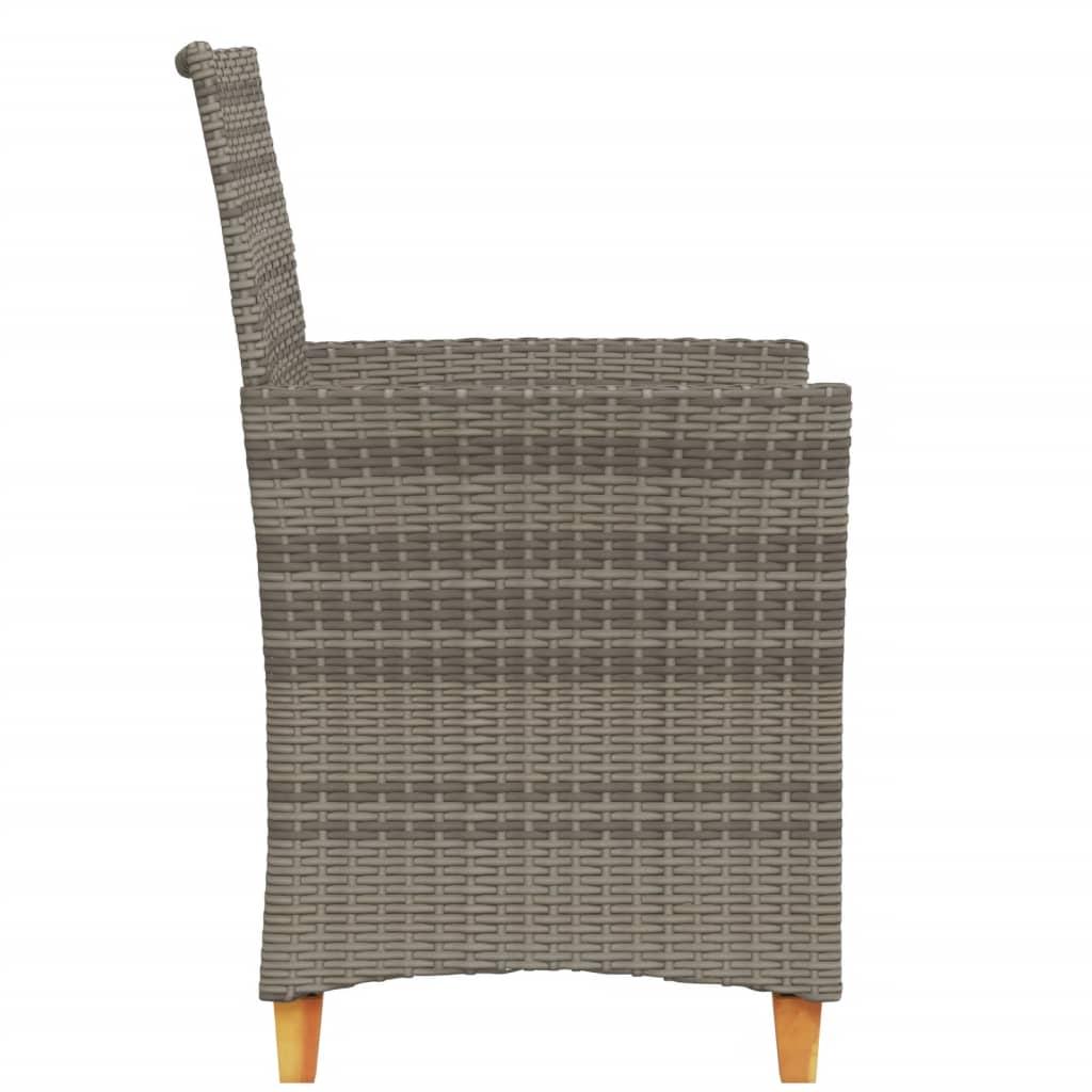 Havestole 2 stk. med hynder polyrattan og massivt træ grå