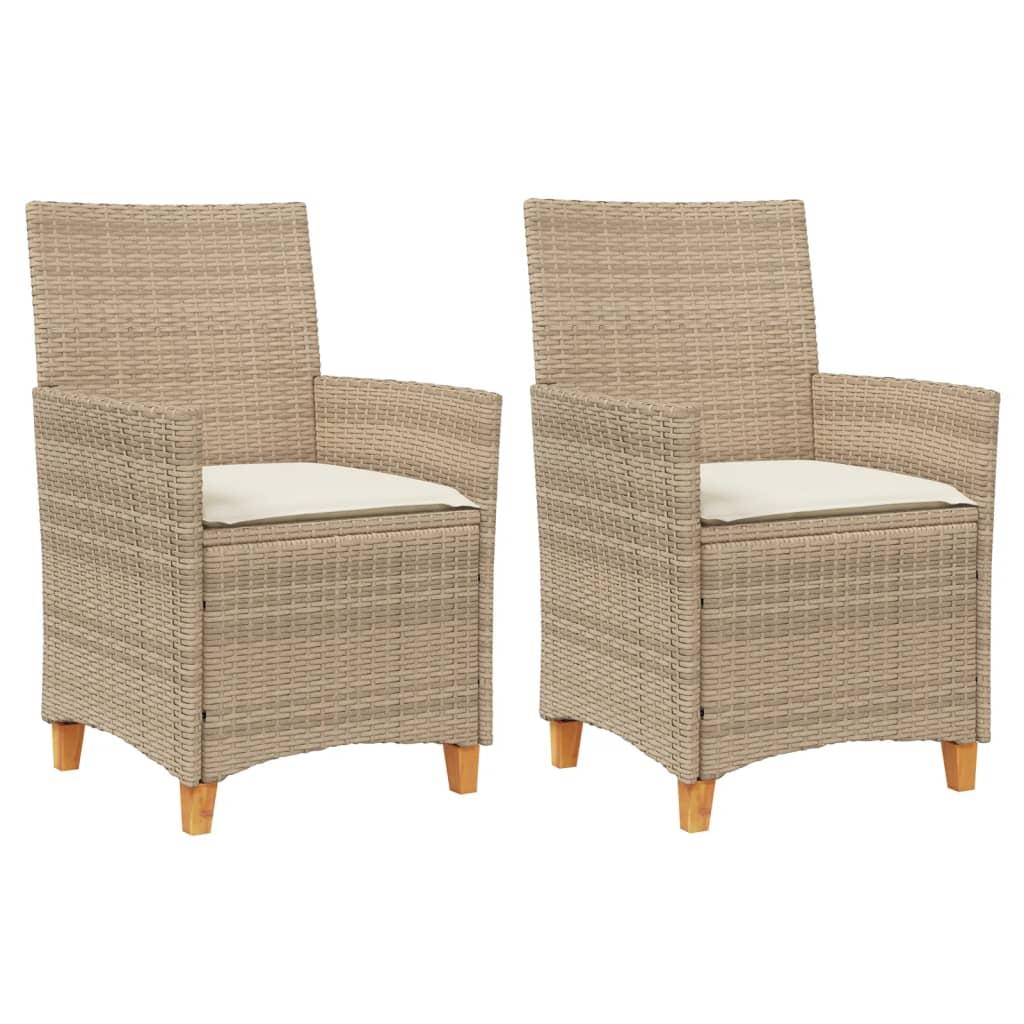 Havestole 2 stk. med hynder polyrattan og massivt træ beige
