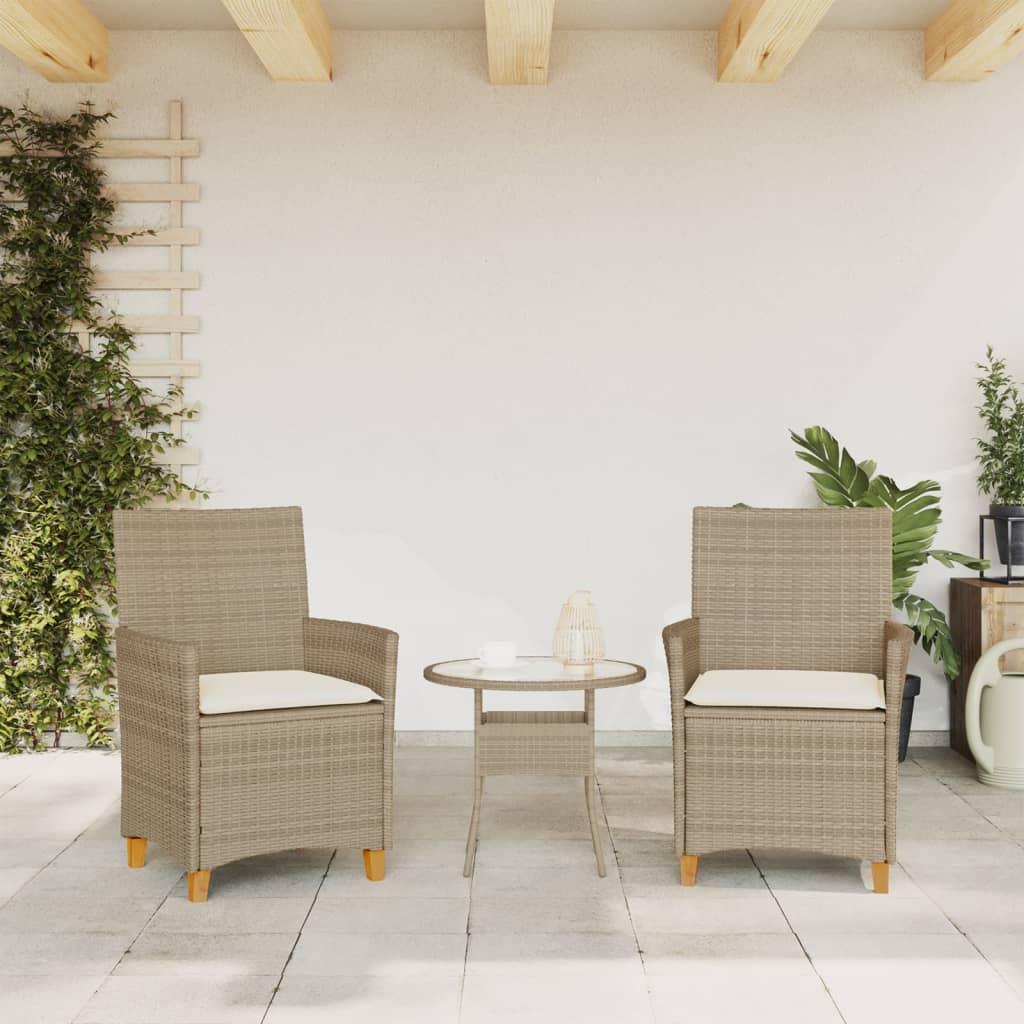 Havestole 2 stk. med hynder polyrattan og massivt træ beige