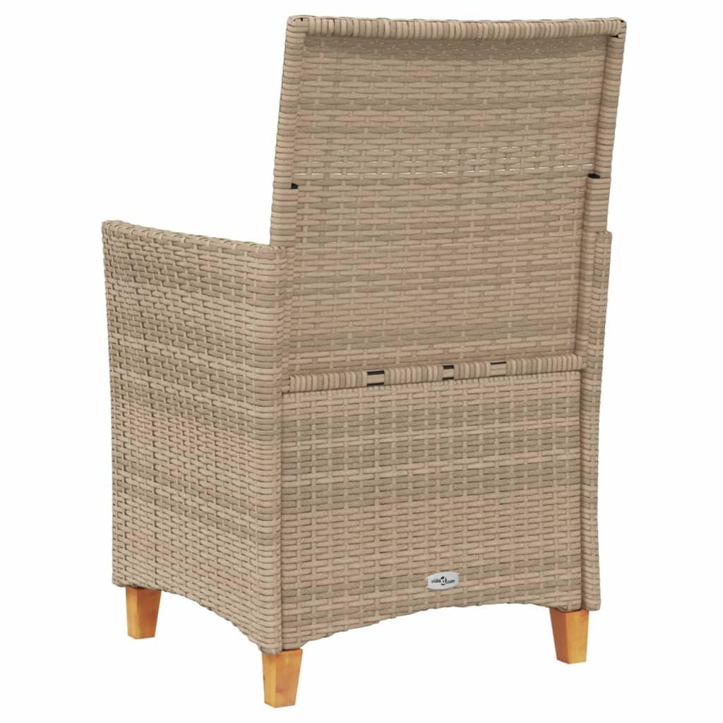 Havestole 2 stk. med hynder polyrattan og massivt træ beige