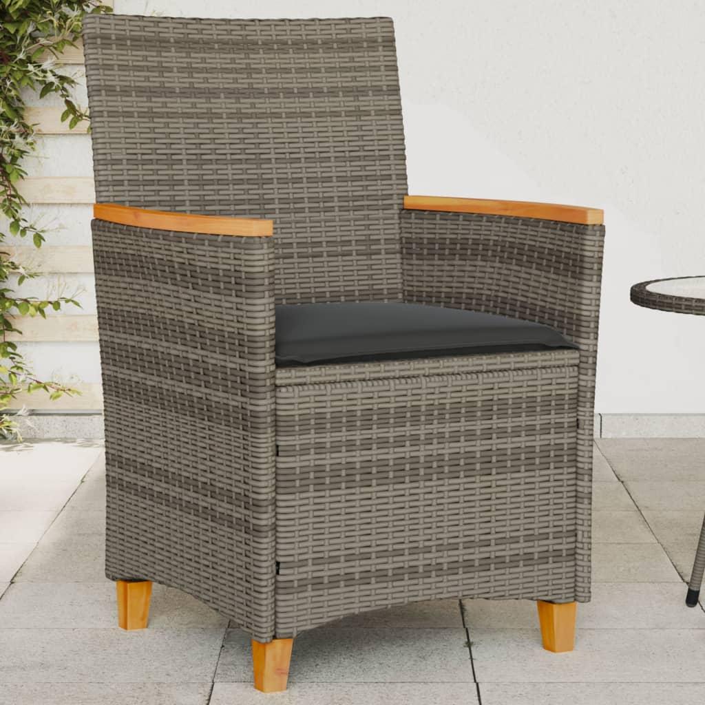 Havestole 2 stk. med hynder polyrattan og massivt træ grå