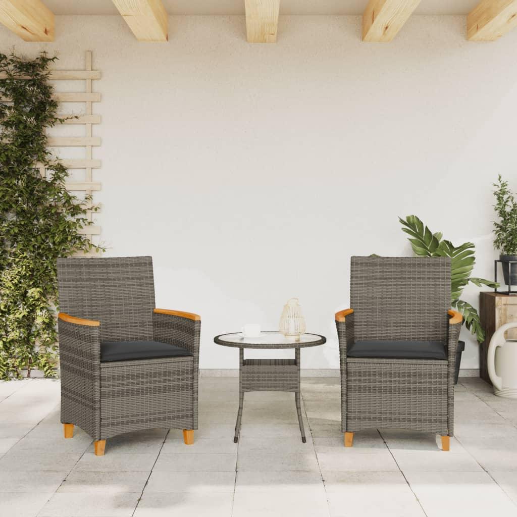 Havestole 2 stk. med hynder polyrattan og massivt træ grå