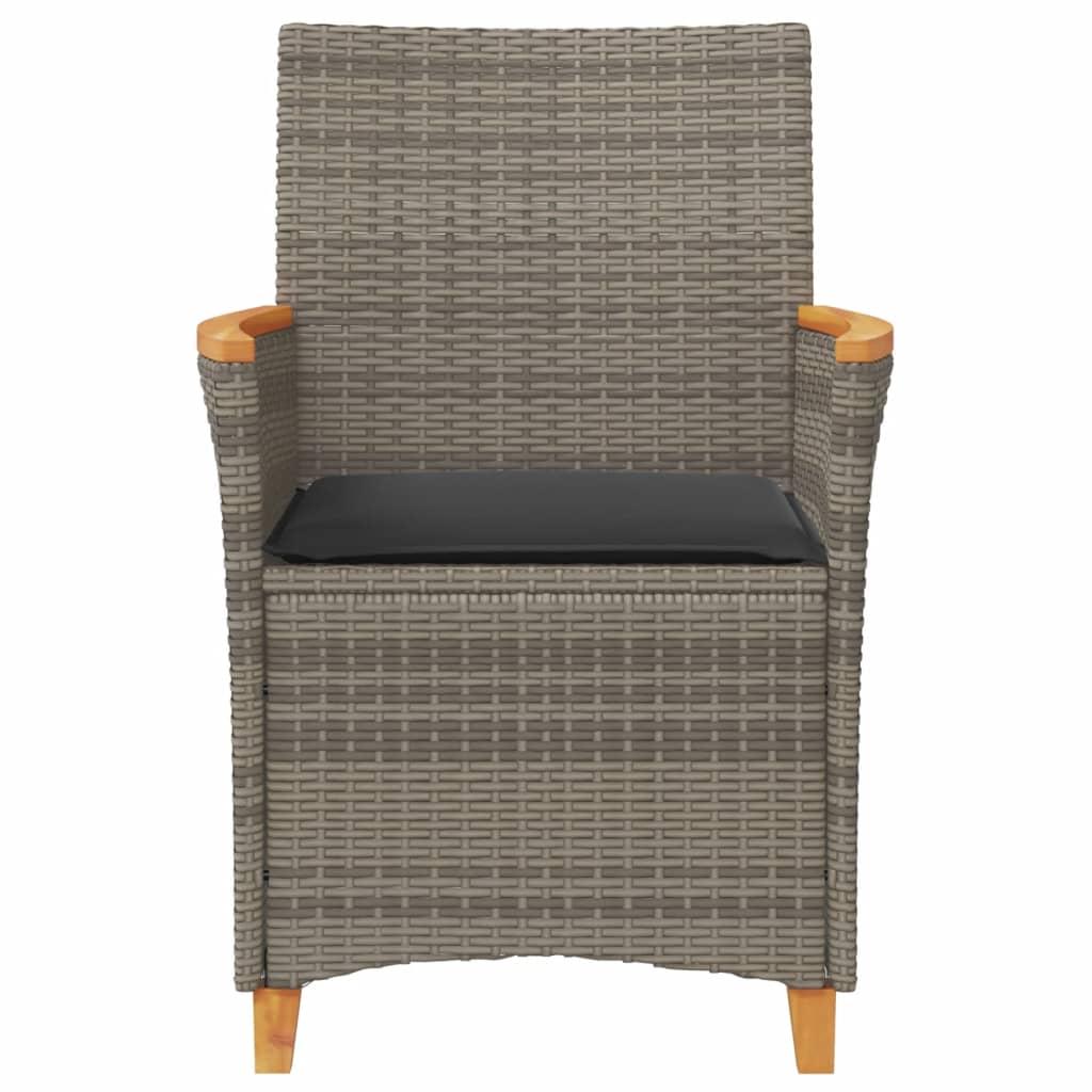 Havestole 2 stk. med hynder polyrattan og massivt træ grå