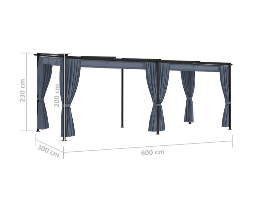 Pavillon med gardiner 3x6 m stål antracitgrå