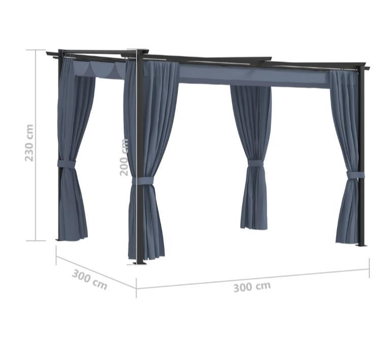 Pavillon med gardiner 3x3 m stål antracitgrå