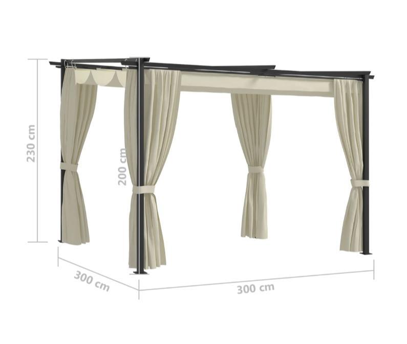 Pavillon med gardiner 3x3 m stål cremefarvet