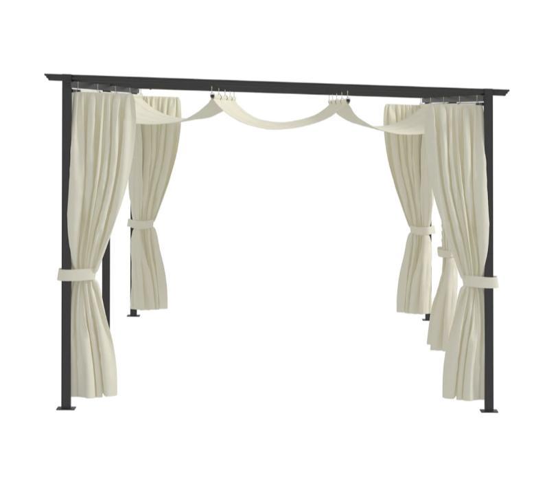 Pavillon med gardiner 3x6 m stål cremefarvet