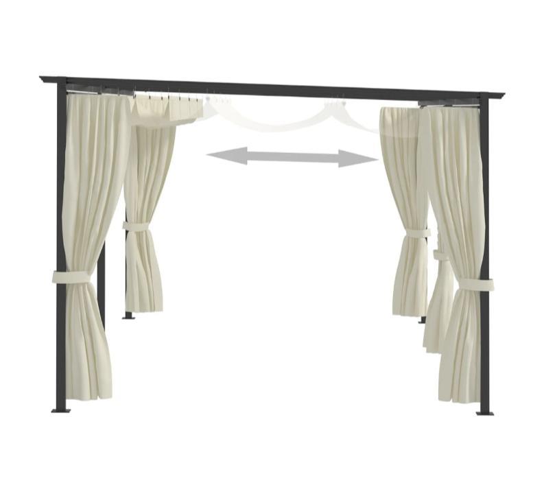 Pavillon med gardiner 3x6 m stål cremefarvet