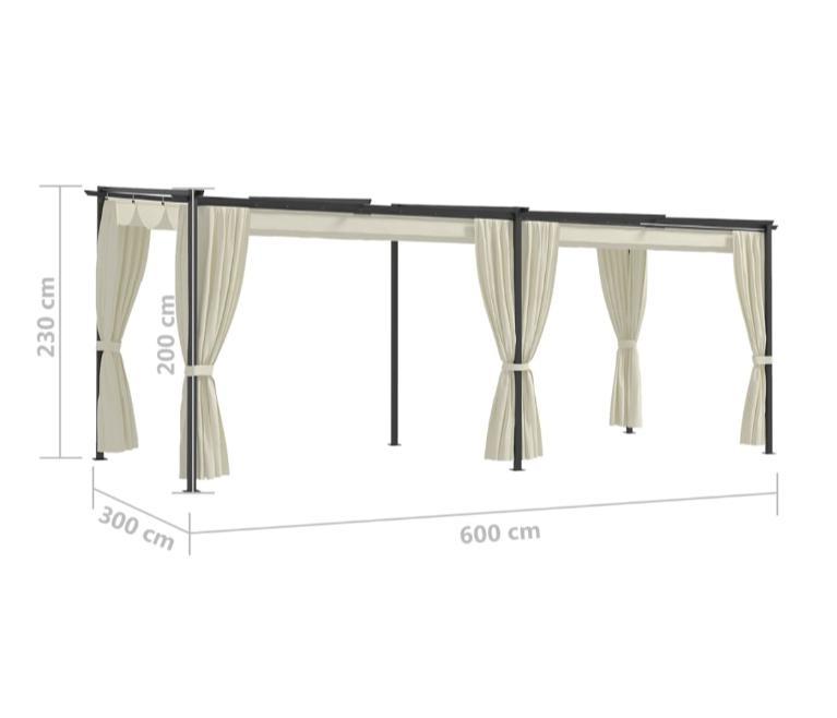 Pavillon med gardiner 3x6 m stål cremefarvet