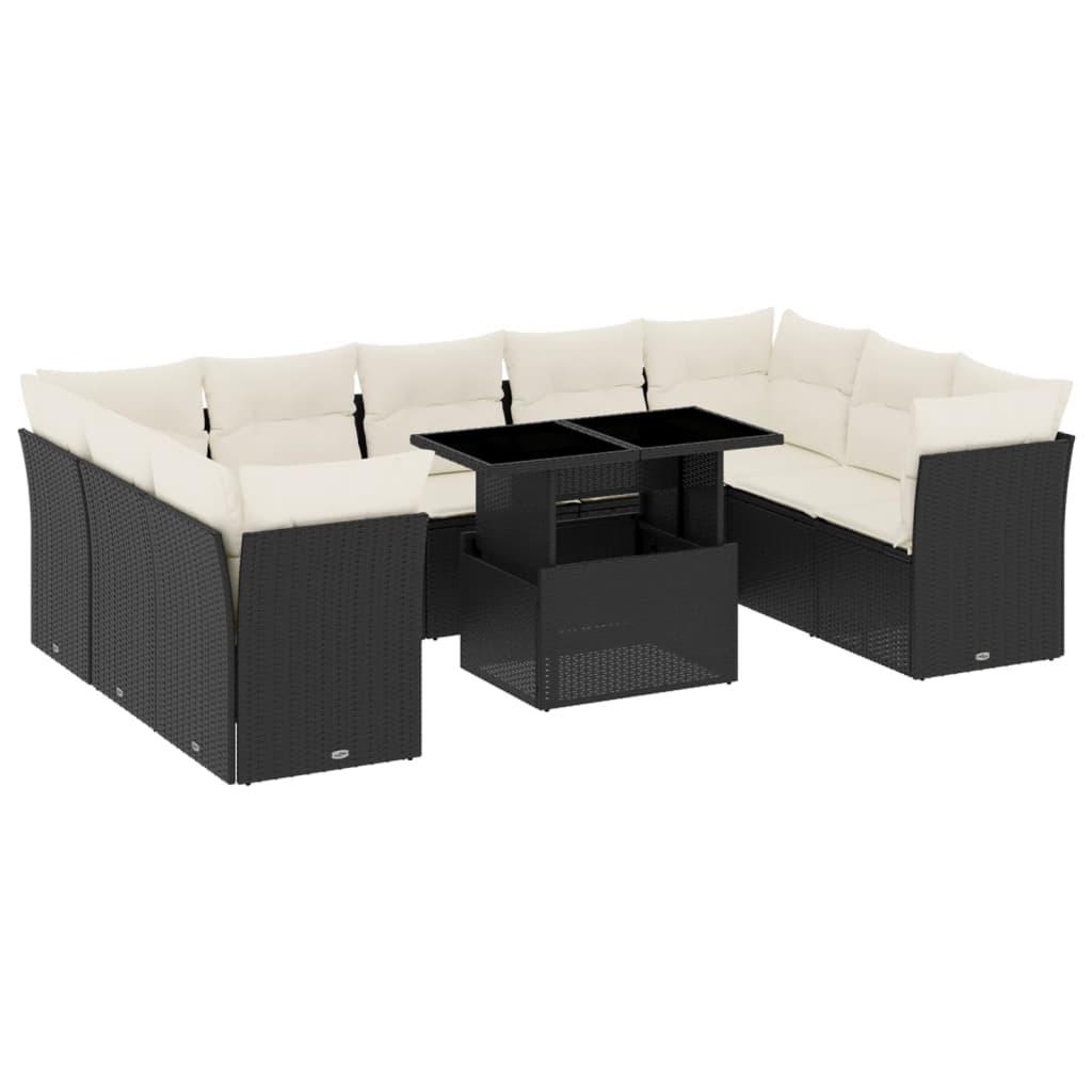 Sofasæt til haven 10 dele med hynder polyrattan sort