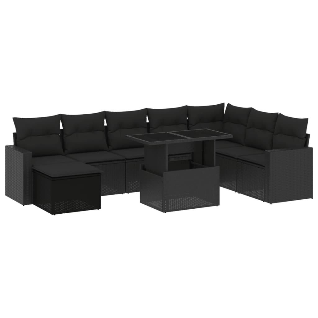 Sofasæt til haven 9 dele med hynder polyrattan sort