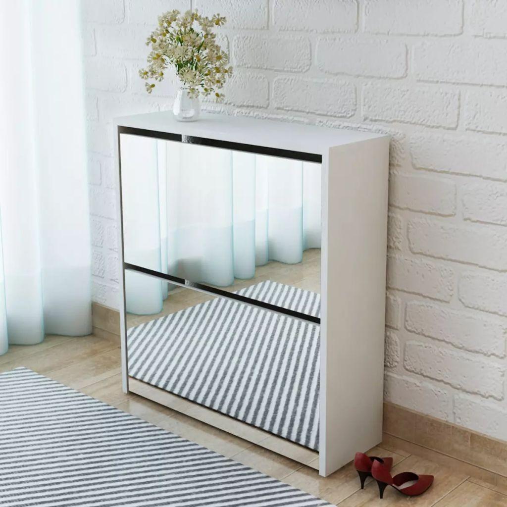 Skoskab med 2 hylder og spejl 63x17x67 cm hvid