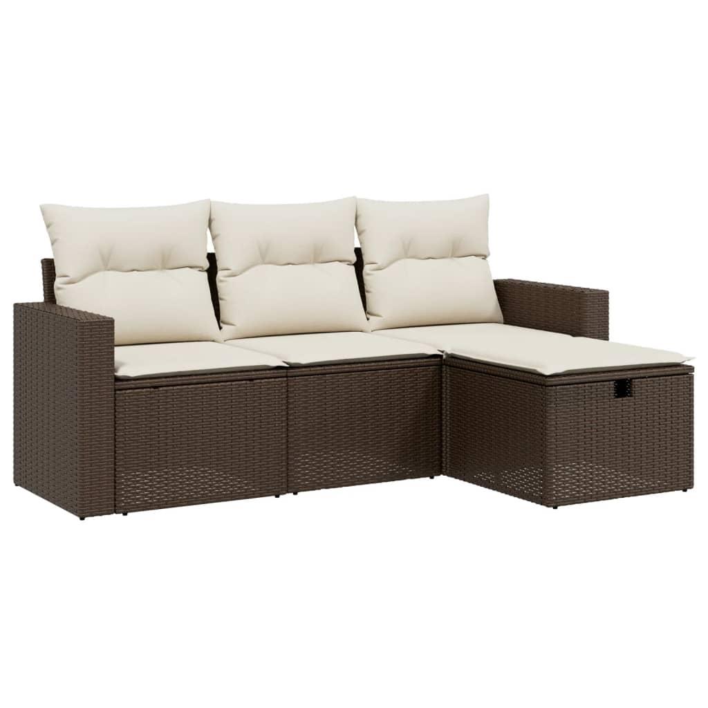 Sofasæt til haven 4 dele med hynder polyrattan brun