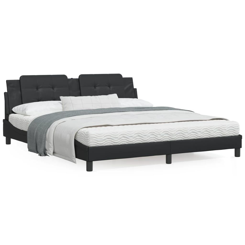 Sengeramme med sengegavl 180x200 cm kunstlæder sort