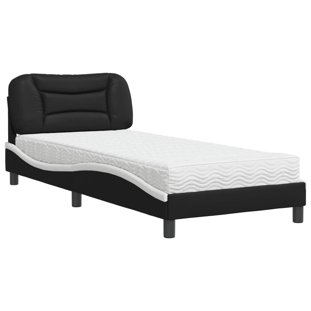 Seng med madras 90x200 cm kunstlæder sort og hvid