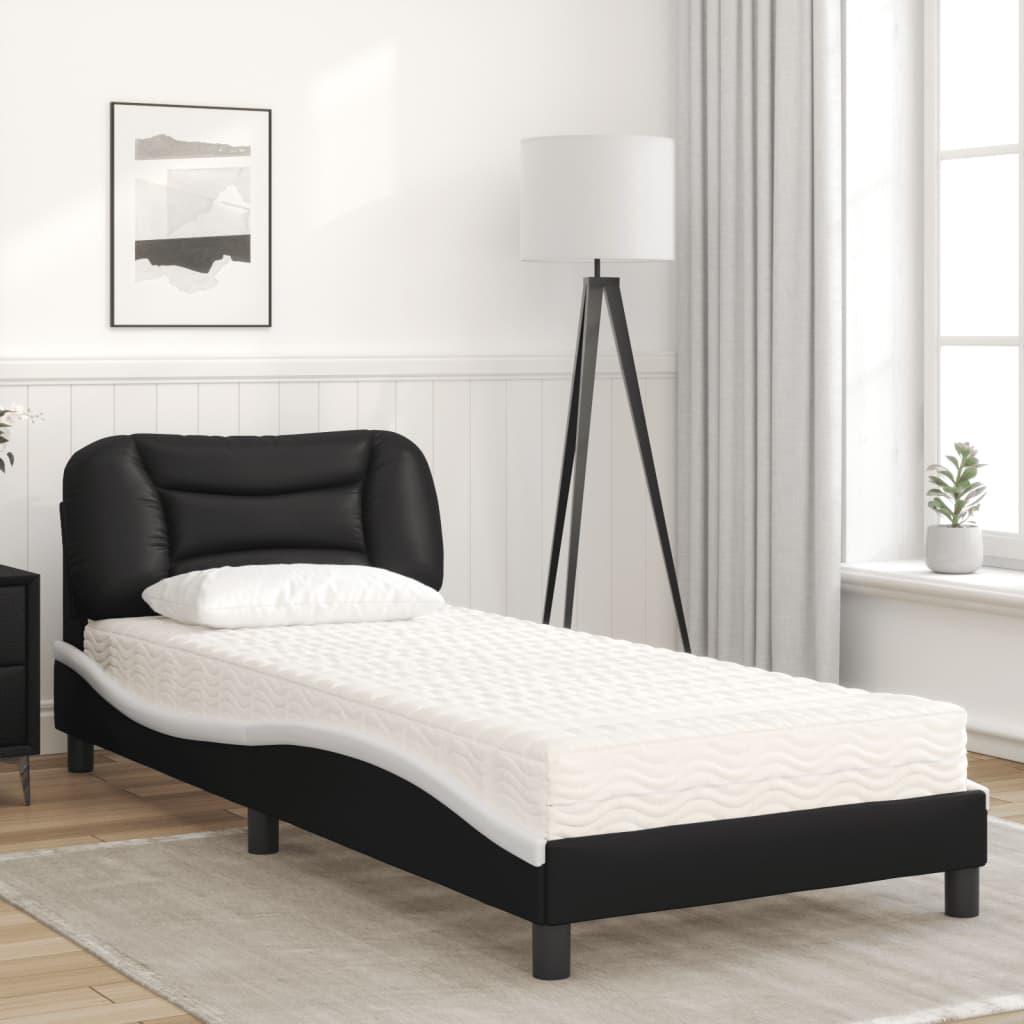 Seng med madras 90x200 cm kunstlæder sort og hvid