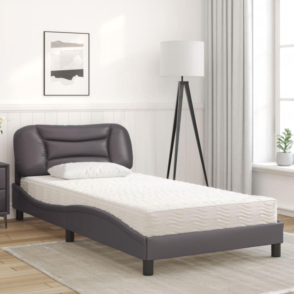 Seng med madras 100x200 cm kunstlæder grå