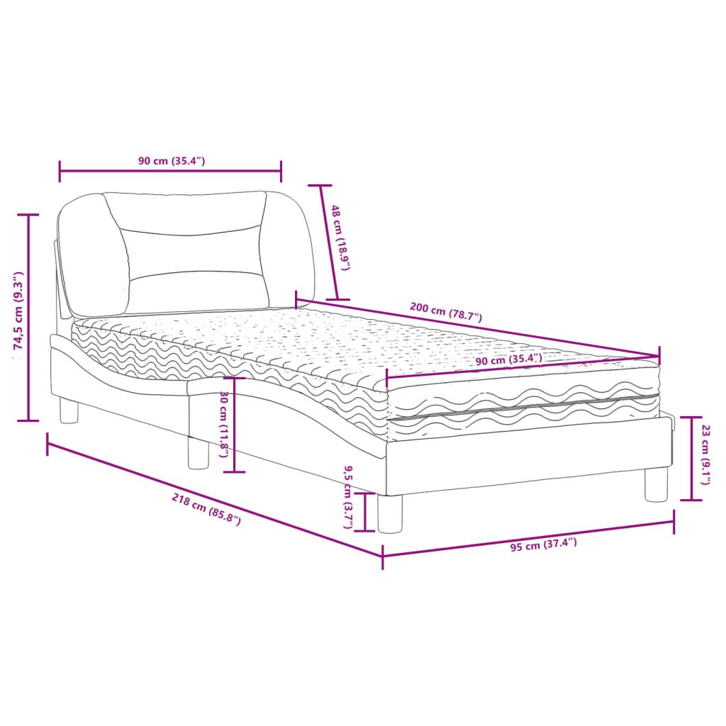 Seng med madras 90x200 cm kunstlæder cappuccinofarvet