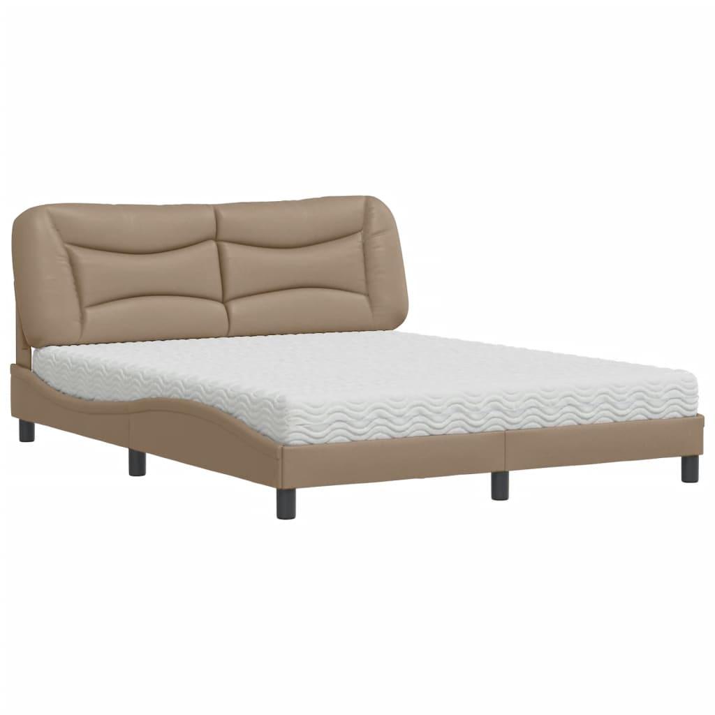 Seng med madras 160x200 cm kunstlæder cappuccinofarvet