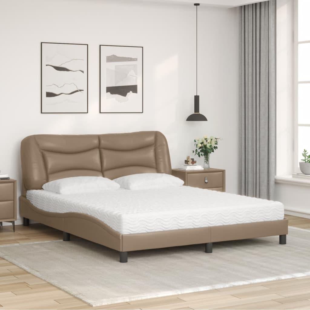 Seng med madras 160x200 cm kunstlæder cappuccinofarvet